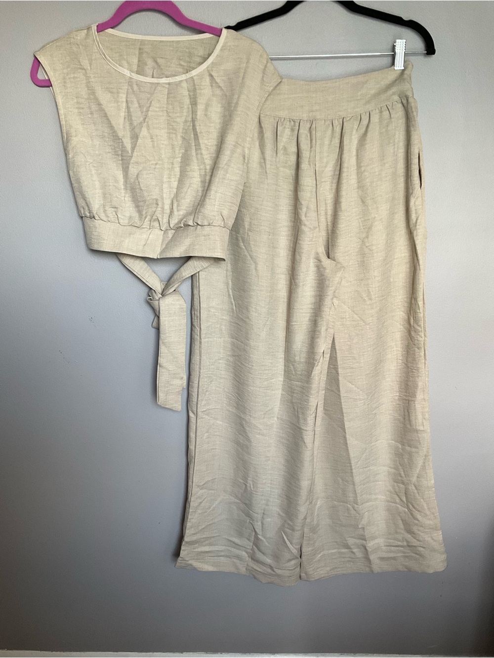 SHEIN Tan Wide Leg Two-Piece Lounge Set